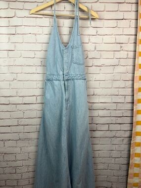 Universal Thread Light Blue Denim Tie-Shoulder Maxi Dress